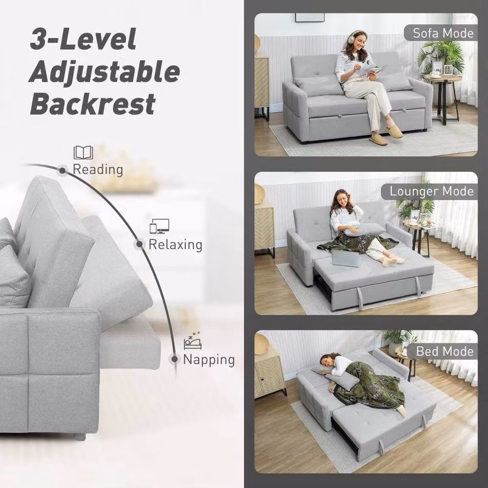 Wyld Haus Fapa 2 Seater 3 Way Convertible Click Clack Sofa Bed in Light Grey – 3