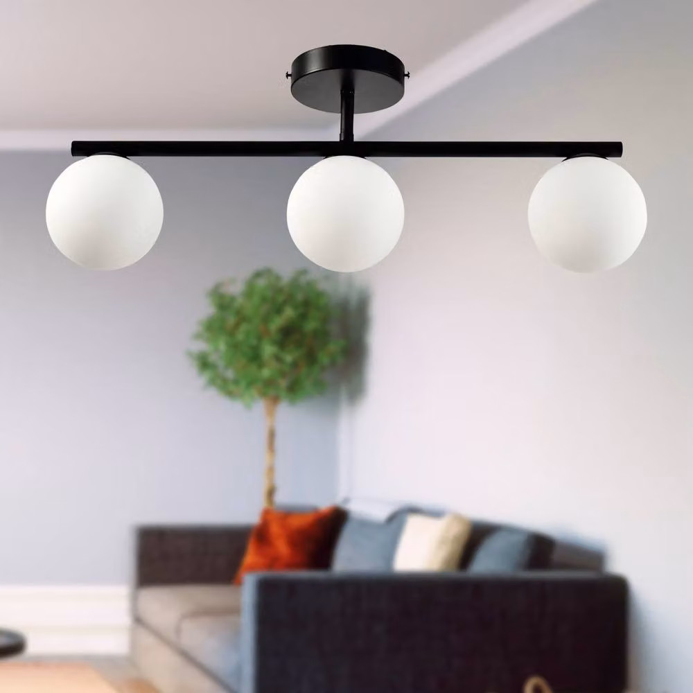First Choice Lighting Grosvenor Black 3 Light Modern Ceiling Bar with Glass Globes – 3