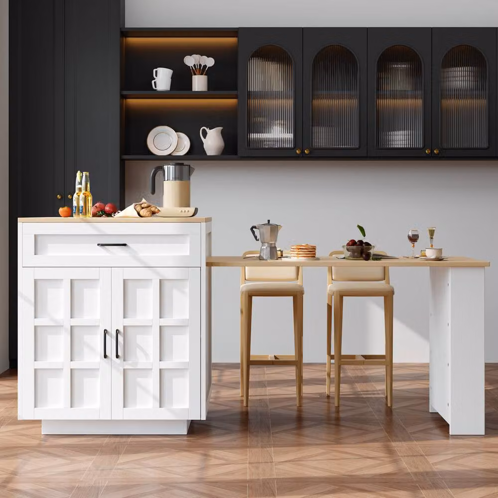 Rolipo Extendable White Kitchen Island Bar Table with Storage and Matt MDF Finish – 4