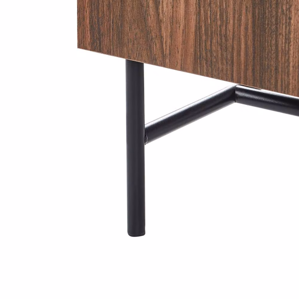 Wyld and Coco Heritage Home Dark Brown TV Stand with Metal Legs, 2 Doors and Central Drawer – 4