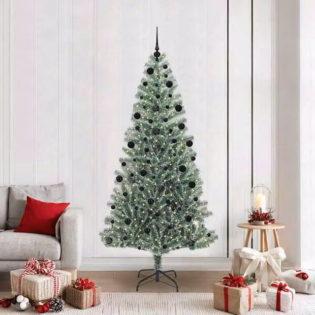 Berkfield Home Snow Flocked Artificial Christmas Tree with LED Lights, Green, Height: 210 cm – 1