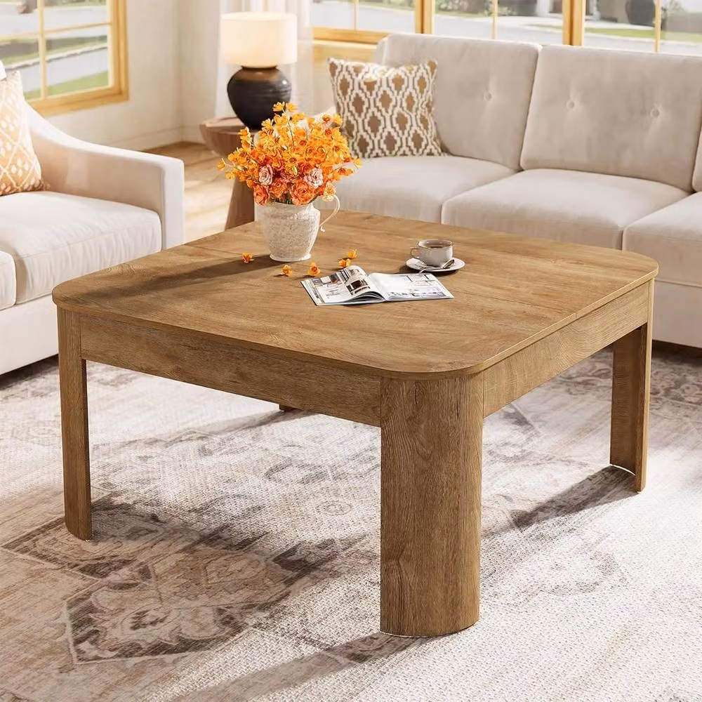 VOGREX Square Wooden Cocktail Coffee Table in Brown – 3