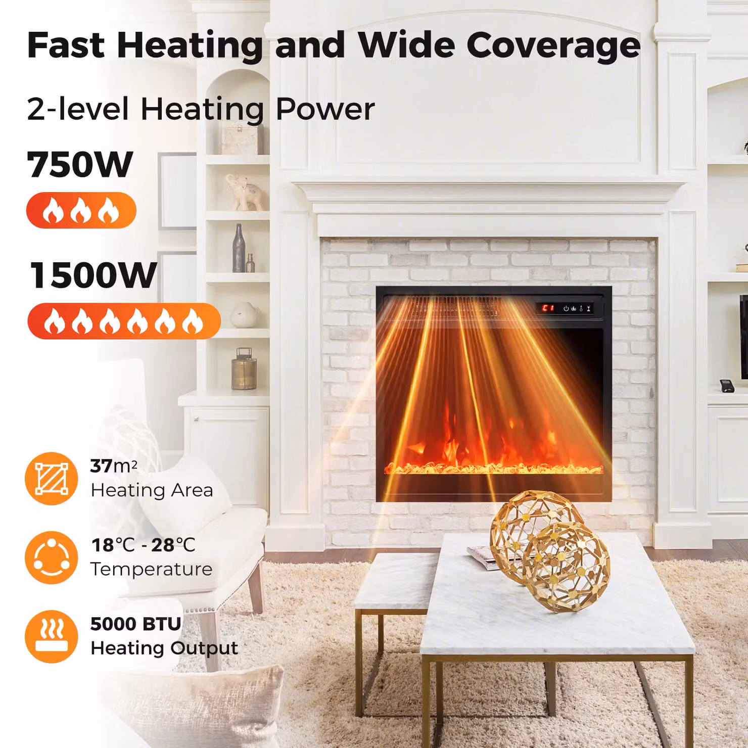 Costway 18 inch Electric Fireplace Insert Heater in Black – 8