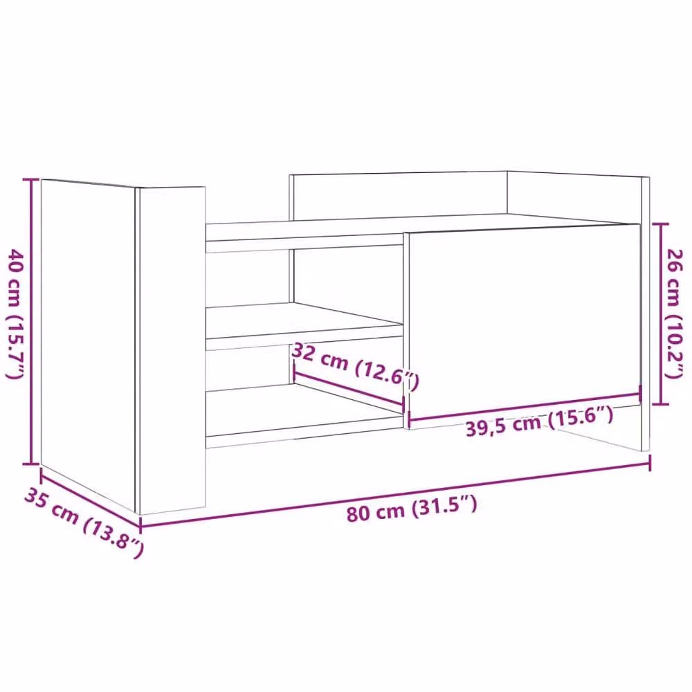Berkfield Home Grey Sonoma TV Cabinet in Engineered Wood W/D/H: 80 x 35 x 40 cm – 3