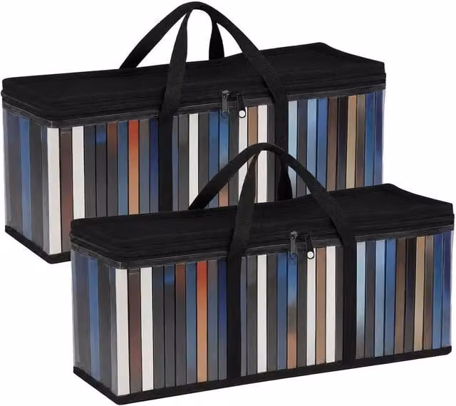 EONLION 2-Piece Set of Foldable Fabric DVD Storage Boxes with Handles, Black – 1