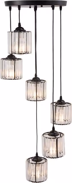 Livingandhome 6-Light Crystal Cylinder Chandelier in Black