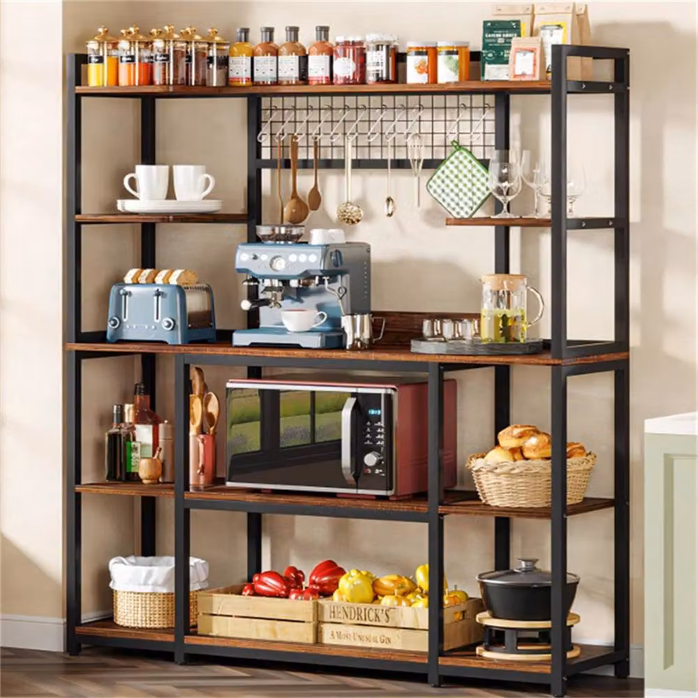 Kelvenix Vintage Bakers Rack and Coffee Bar Kitchen Storage Organizer in Brown – 3