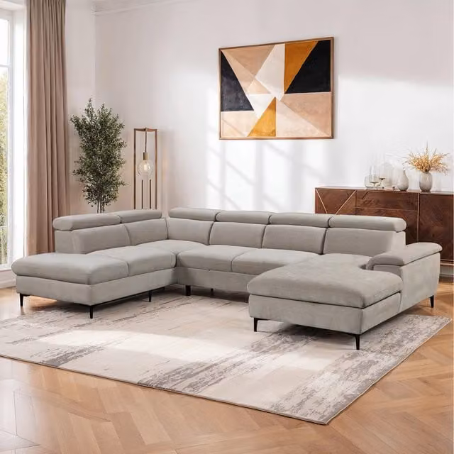 More4Homes Leon Beige Fabric L-Shape Pull Out Corner Sofa Bed with Adjustable Headrest