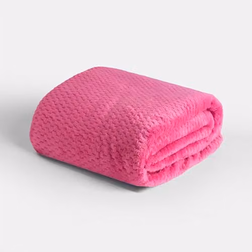 OHS Pink Honeycomb Waffle Fleece Faux Fur Blanket, W/D/H: 200 x 240 cm – 1