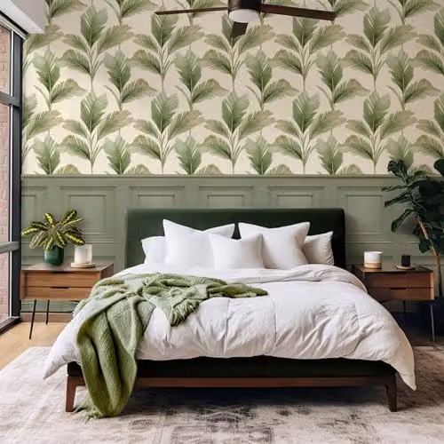 Belgravia Decor Kailani Tropical Palm Leaf Wallpaper in Sage and Cream with a Matte Finish – 4
