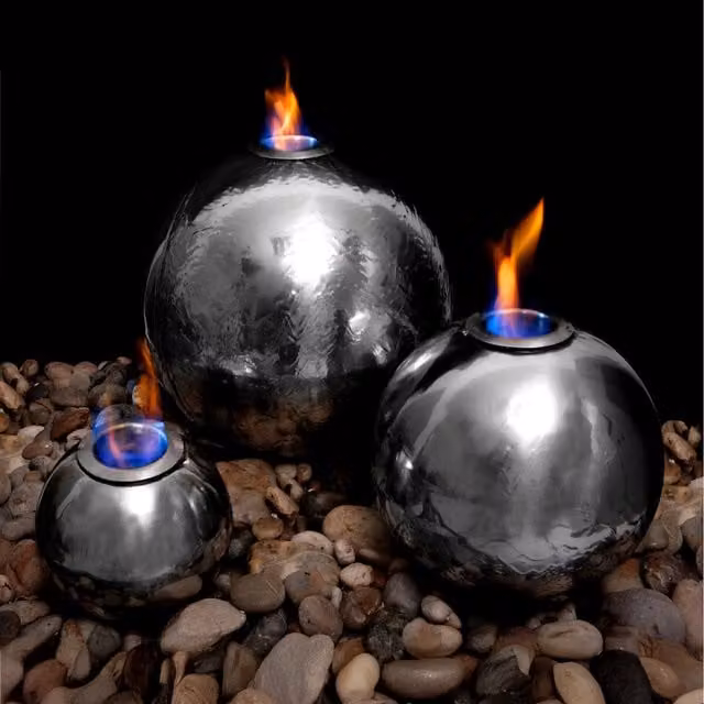 Primrose Triple Magma Sphere Stainless Steel Fire Water Feature with Reservoir in Silver