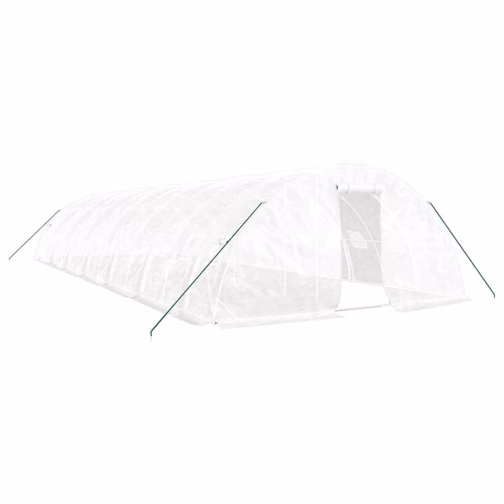Berkfield Home Freestanding Greenhouse with Steel Frame and Plastic Cover, White, W/D/H: 14 x 5 x 2.3 m – 2