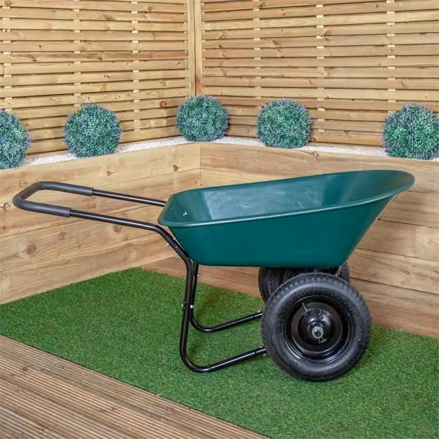 SPETLEK Green Plastic 2 Wheel Outdoor Pneumatic Garden Wheelbarrow