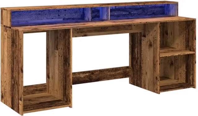 Berkfield Home Soft Desk with LED Lights in Old Wood Brown, W/D/H: 200 x 55 x 91 cm