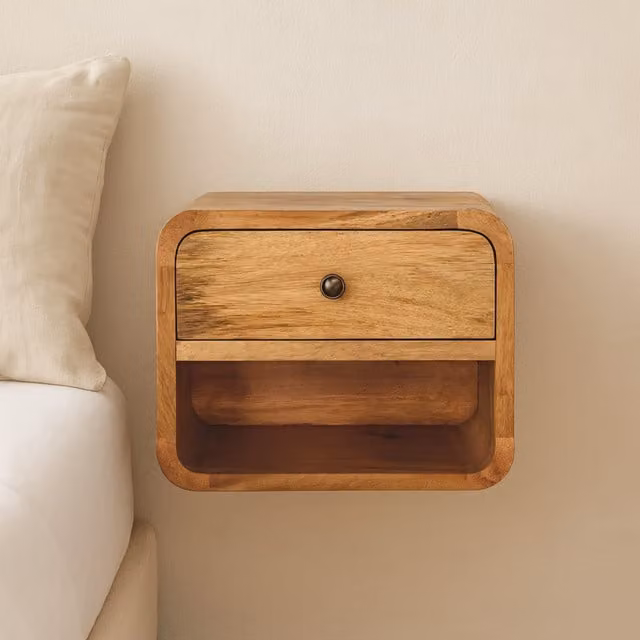 Artisan Furniture Mango Wood Minimalist Floating Bedside Table in Brown