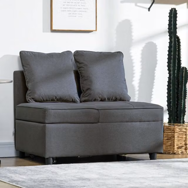HOMCOM Grey Fabric Folding Sleeper Sofa Bed Chair with Pillows – 1
