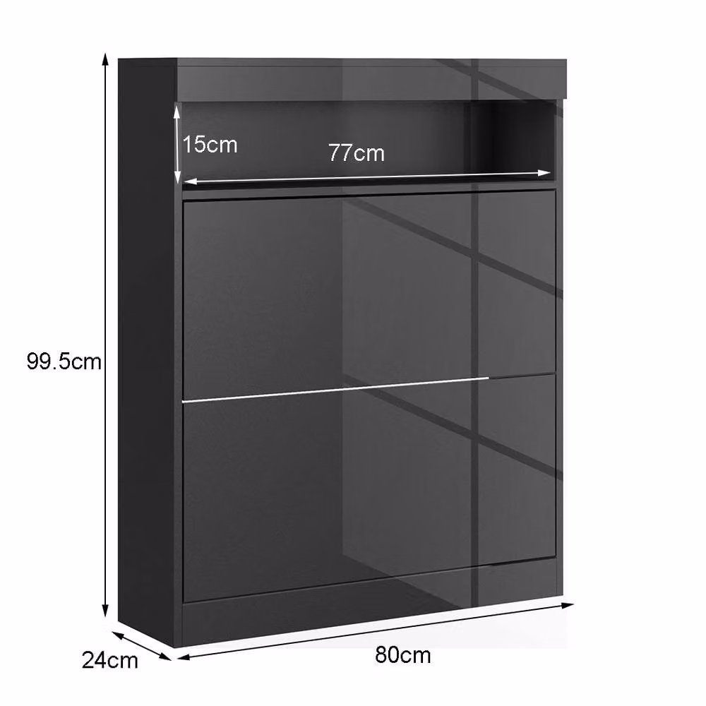 ERGOVEXA High Gloss Black Shoe Cabinet with 2 Tilting Flip Doors, W/D/H: 99.5 x 2.0 x 80.0 cm – 2