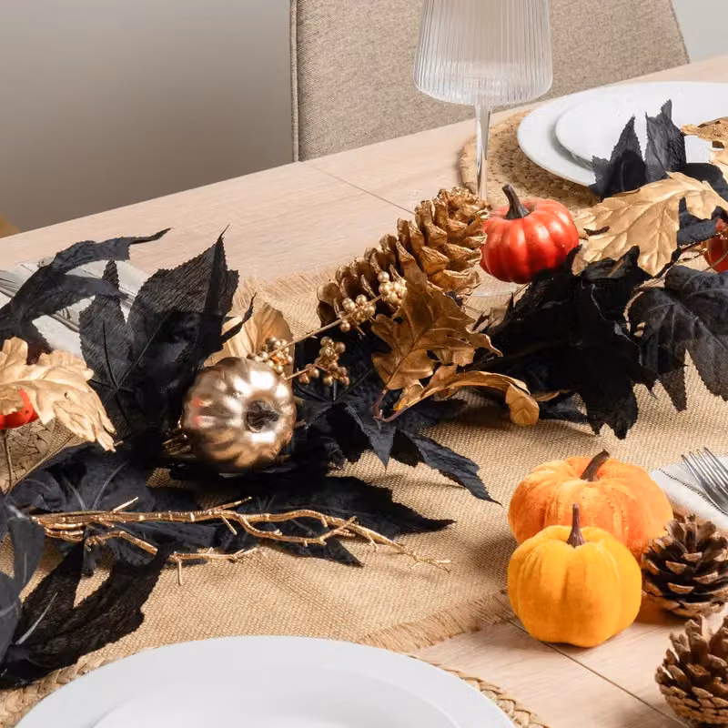 Scottish Everlastings Ltd 150cm Premium Autumn and Halloween Hanging Garland in Black, Gold and Orange – 2