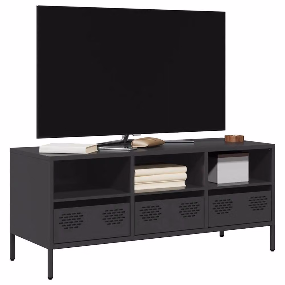 Berkfield Home Industrial TV Cabinet in Black Matt Cold-rolled Steel, W: 101.5 cm, D: 39 cm, H: 43.5 cm – 2