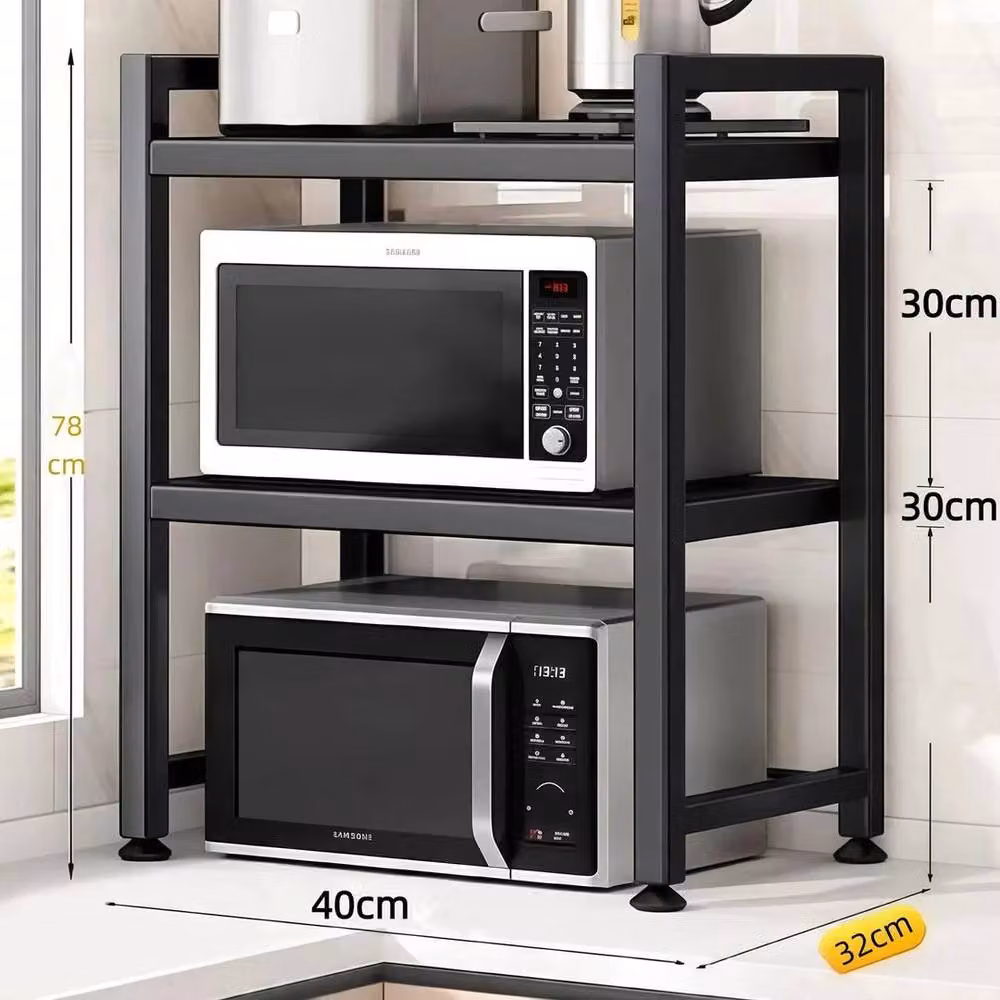 FORGEVIO 3 Layer Expandable Microwave Oven Rack Stand in Black with Adjustable Shelves – 2