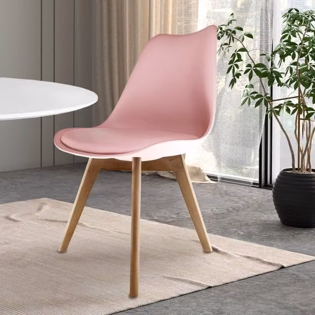 Fusion Living Modern Dining Chair in Pink with Beech Wood Legs