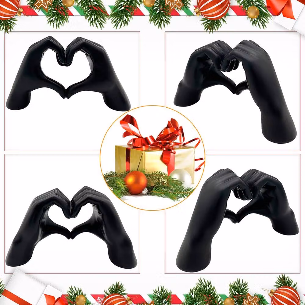 Huhote Modern Resin Heart Hands Love Gesture Sculpture in Black for Home or Office Decor – 2