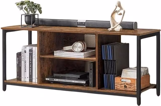 Pirlo Plush Industrial TV Stand Cabinet with Open Shelves in Brown, W: 120 cm, D: 40 cm, H: 50 cm