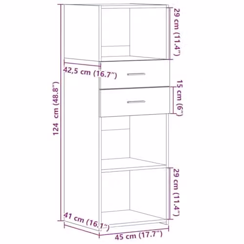 vidaXL Highboard in Brown Oak, W/D/H: 45 x 42.5 x 124 cm – 3