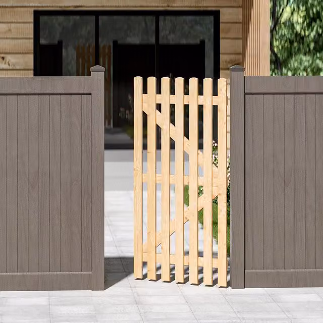 Livingandhome Wood Garden Fence Gate with Latch and Lock in Brown and Orange, W: 90 cm, H: 180 cm