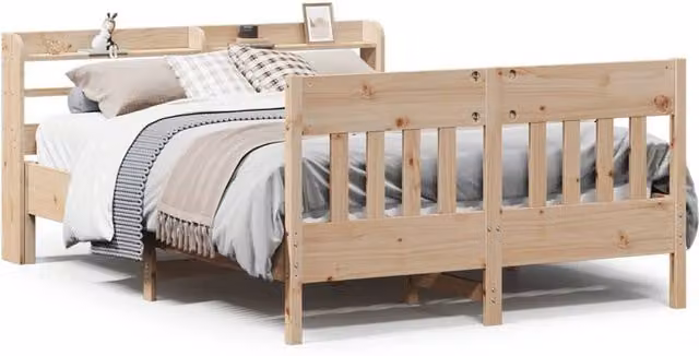 Berkfield Home Rustic Solid Wood Pine Bed Frame in Beige, W/D/H: 160 x 200 cm – 1