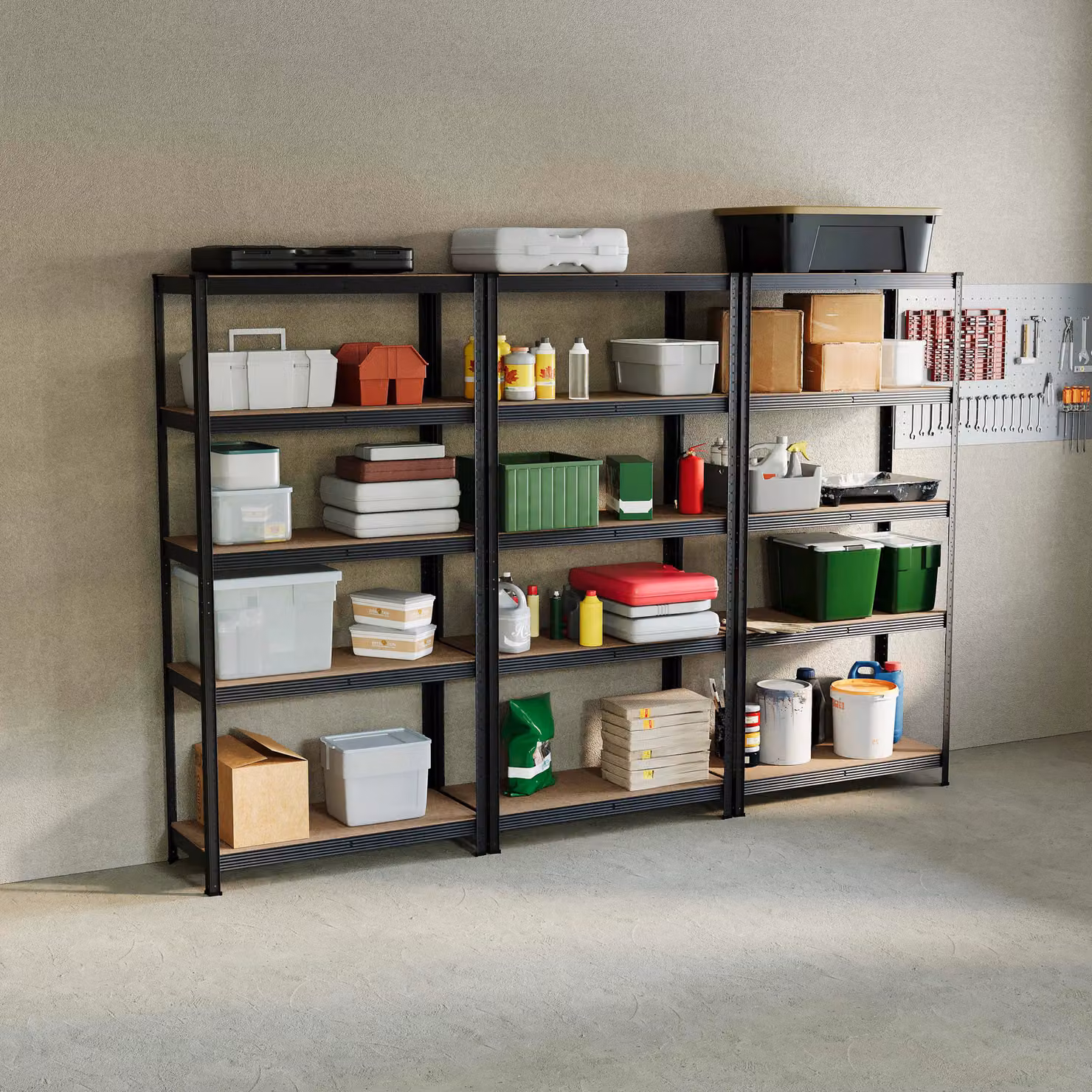 Home Discount Home Vida Set of 4 Heavy Duty 5 Tier Garage Shelves and Work Benches in Black, W: 150 cm, D: 70 cm, H: 150 cm – 2