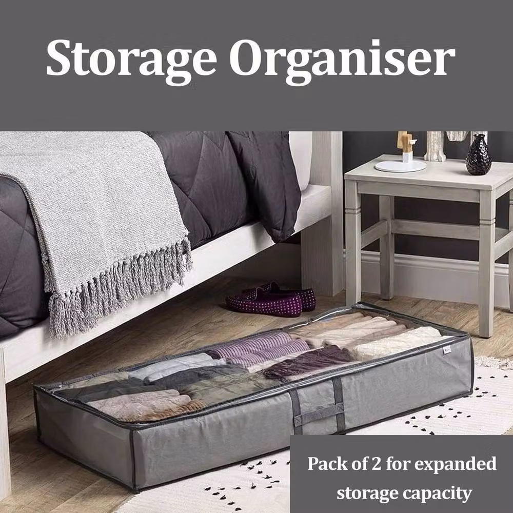 PAWNORA Grey Fabric Underbed Storage Bag with 5 Compartments – 4