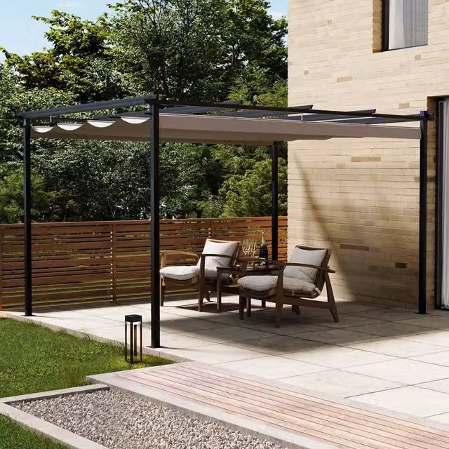 VonHaus Grey Pergola with Retractable Roof W: 400 cm, D: 300 cm