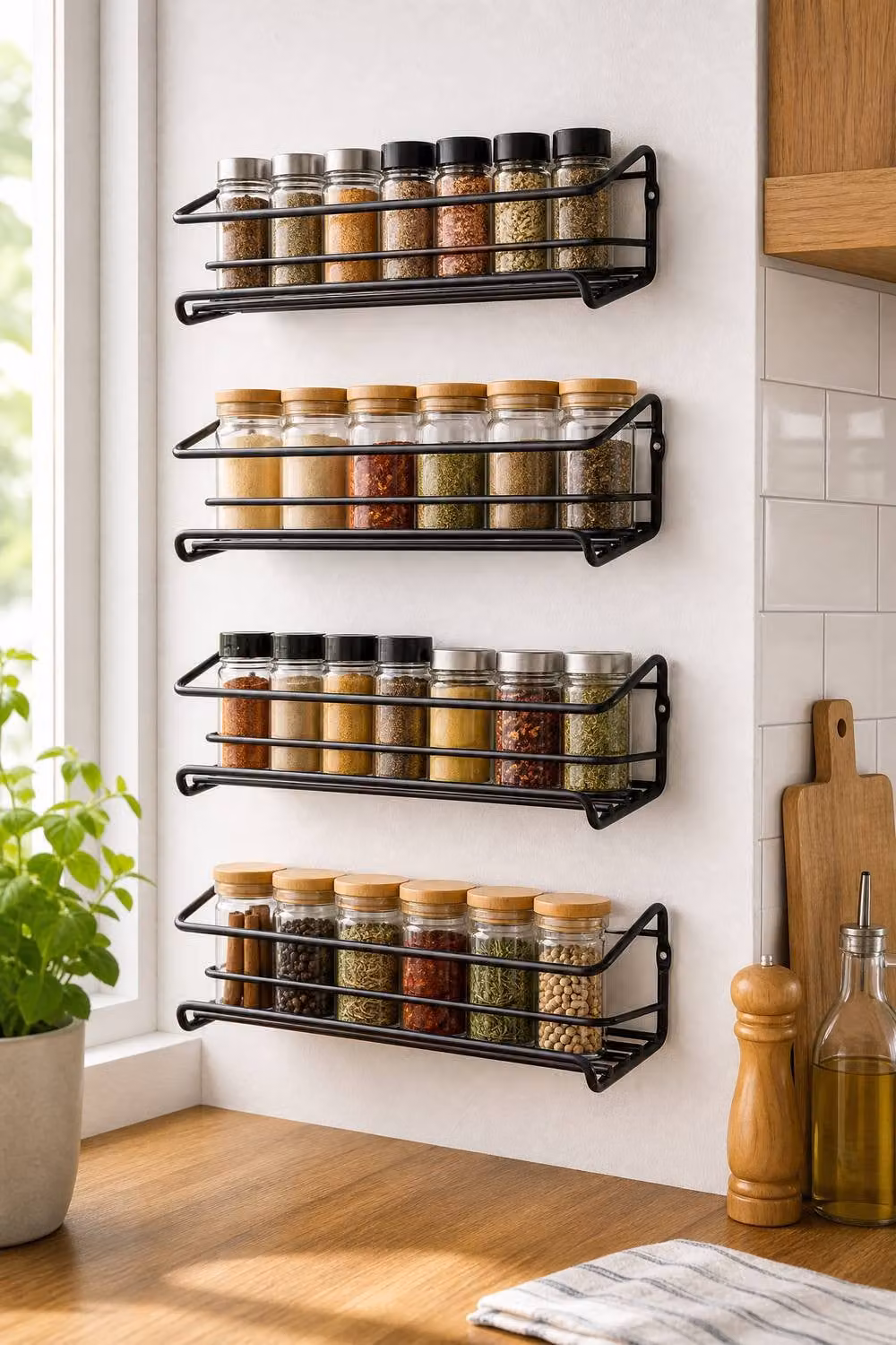 Garden Sanctuary Set of 4 Black Metal Wall-Mounted Spice Racks – 2