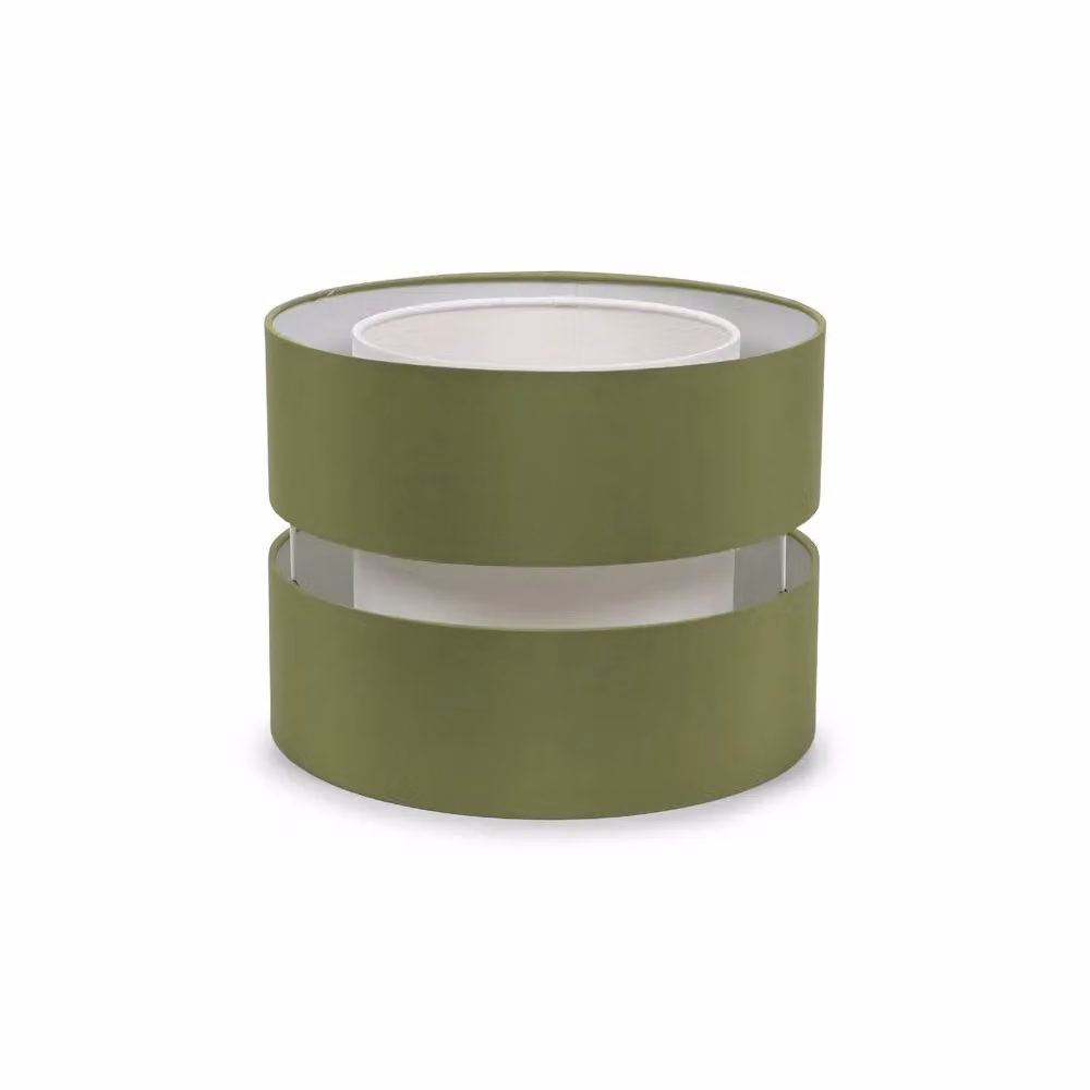 ValueLights Set of 2 Modern Fabric Cylinder Drum Lampshades in Green and White, Width: 26 cm – 2