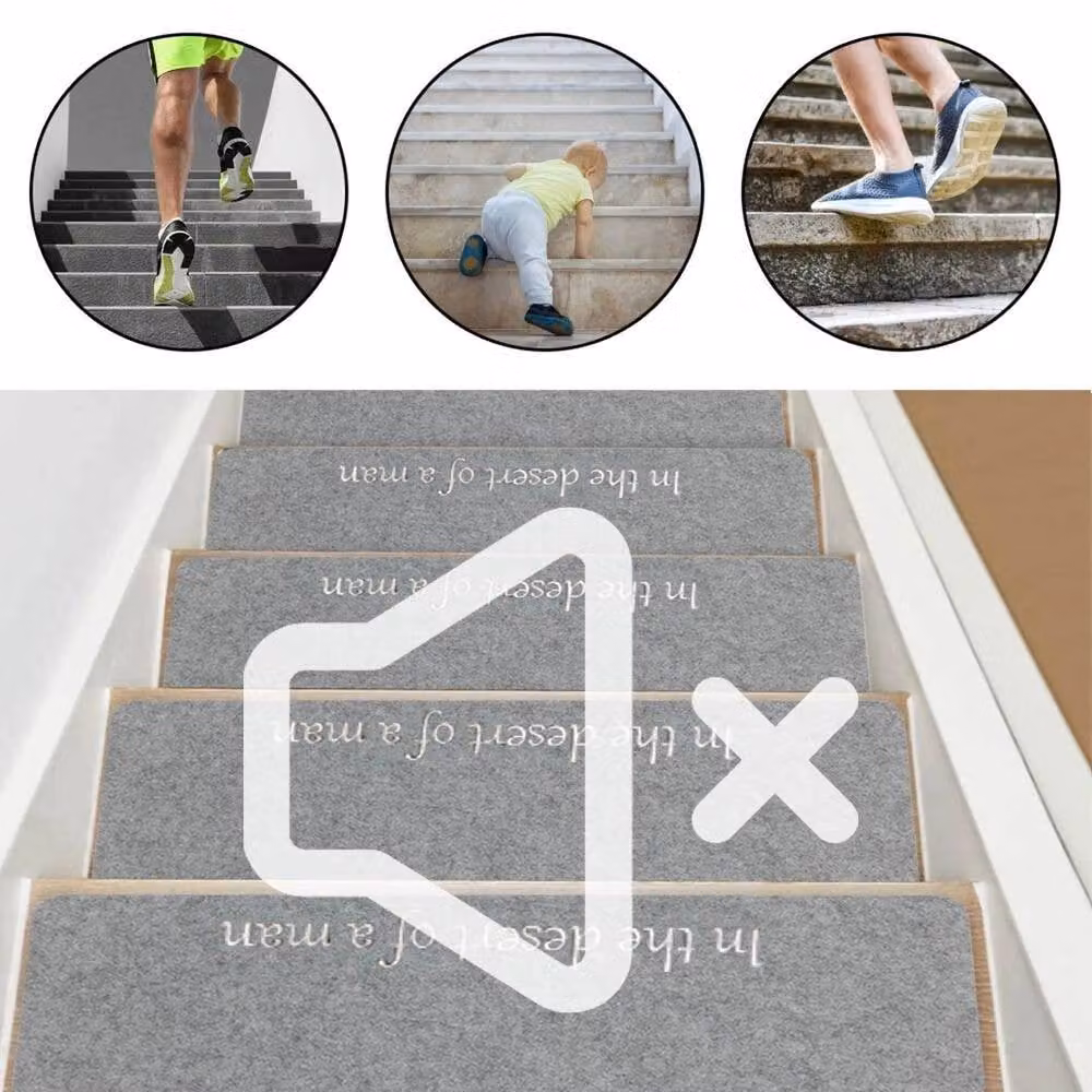 NESTLUNE 14-Piece Non-Slip Grey Polyester Carpet Stair Treads, W/D: 100 x 100 cm – 3
