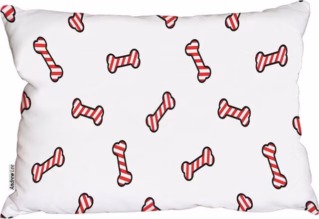 Benjamin Tate Design LTD Red and White Graphic Dog Bone Outdoor Comfy Rectangular Cushion