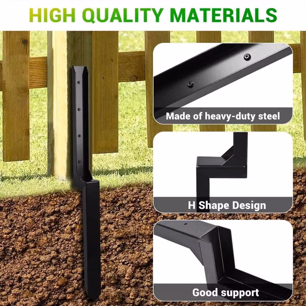 NESTLUNE Steel Fence Post Anchor Repair Kit in Black, H: 120 cm, W: 300 cm – 2
