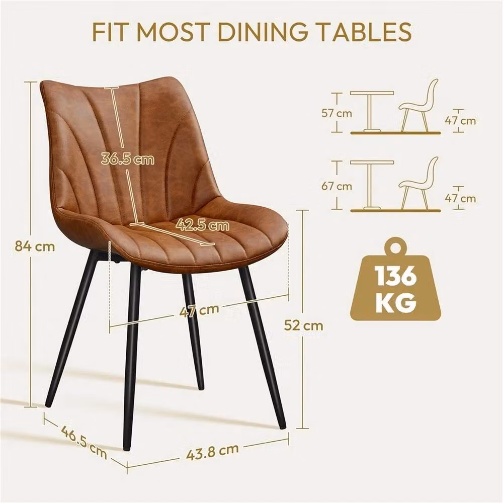 VOGREX Set of 2 Retro Brown PU Leather Upholstered Dining Chairs with Metal Legs – 2