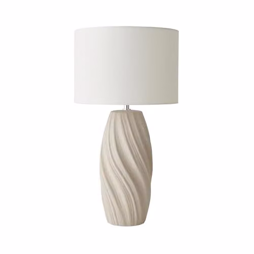 ValueLights Lydia Natural Linen Drum Table Lamp in Beige with LED Bulb