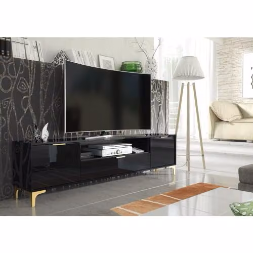 Creative Furniture Goldline Gloss TV Unit, Black and Gold, W/D/H: 200 x 50 x 35 cm – 3