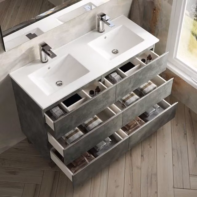 Banyetti Vatilla Floorstanding Vanity Unit with Lira Basin in Cemento Grey, W/D/H: 120 x 45 x 45 cm
