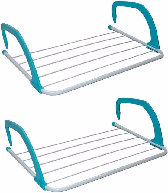 VOGREX 2-Piece 4-Bar Folding Over Radiator Towel and Clothes Airer in Petrol Blue – 1