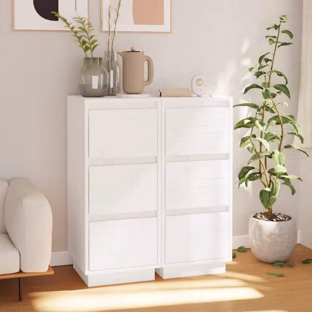 Berkfield Home Set of 2 White Solid Wood Pine Sideboards, W/D/H: 32 x 34 x 75 cm – 1