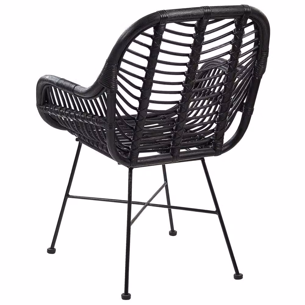Wyld and Coco Black Rattan Armchair with Wicker Detailing and Black Metal Legs, W64 x D62 cm – 3