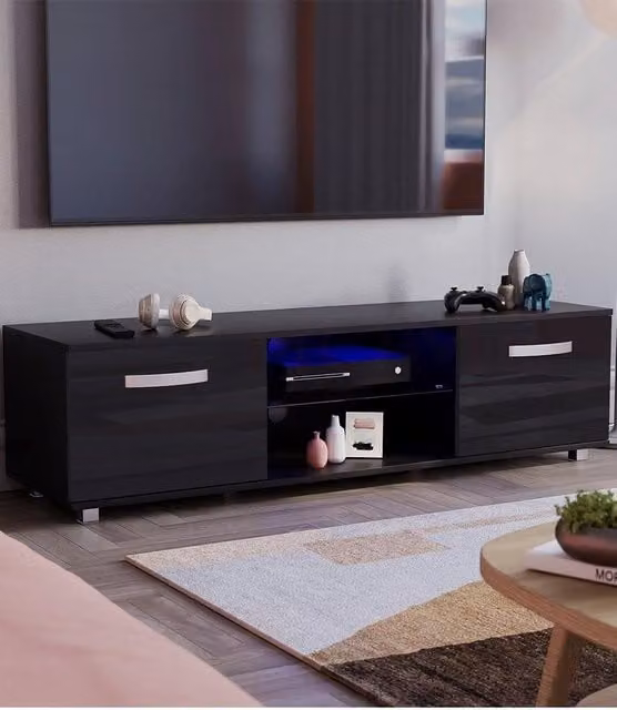 Vida Designs Cosmo 2 Door LED TV Unit Storage Organiser in Black – 1