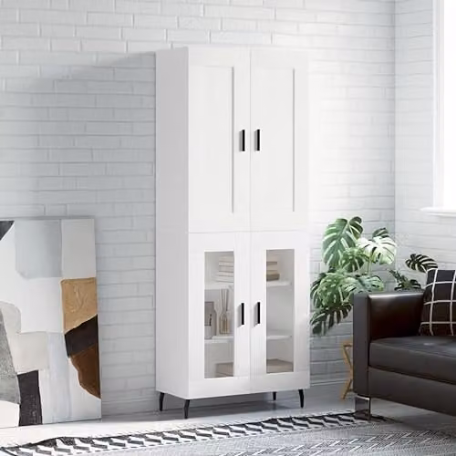 vidaXL Modern White Highboard with Hinged Doors and Internal Shelves, W/D/H: 69.5 x 34 x 180 cm – 2