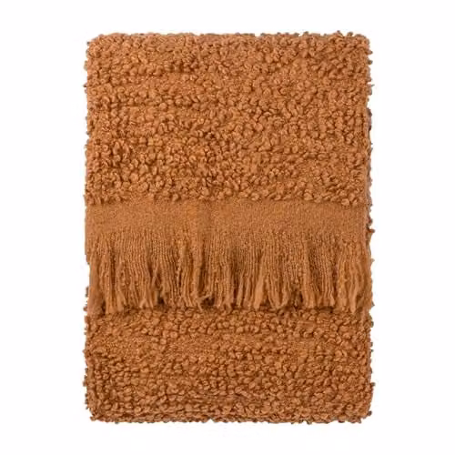 Yard Ulsmere Bouclé Fringed Throw in Orange and Brown, W: 130 cm, D: 180 cm – 1