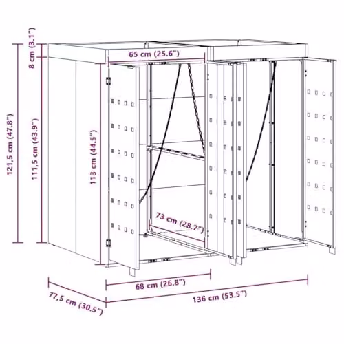 vidaXL Steel Wheelie Bin Storage for 2 Bins, Anthracite, W: 121.5 cm, D: 39.9 cm, H: 136.0 cm – 3