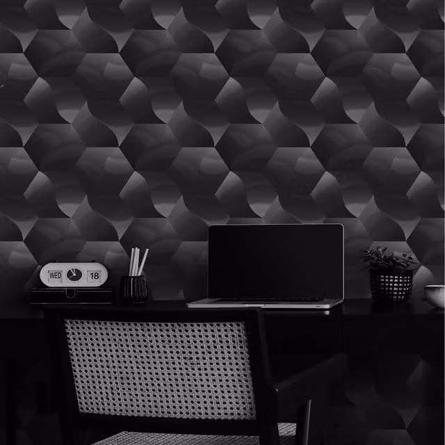Erismann 3D Geometric Metallic Hexagon Wave Vinyl Wallpaper in Anthracite Silver Grey